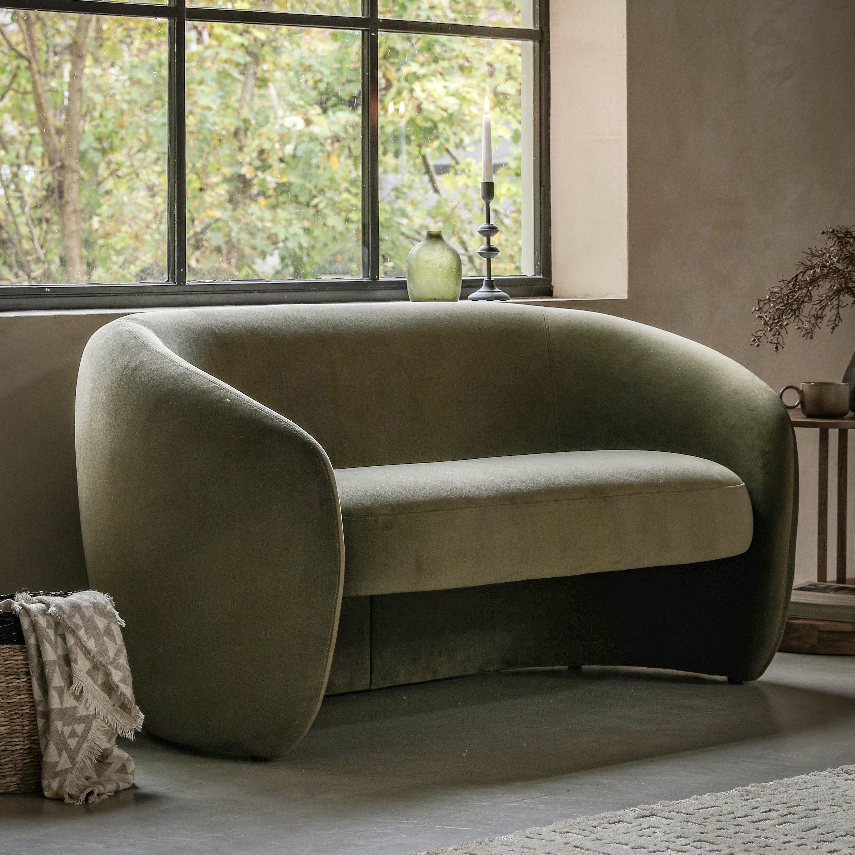 Moorland 2 Seater Sofa Moss Green Fabric - Maison Rêves UK