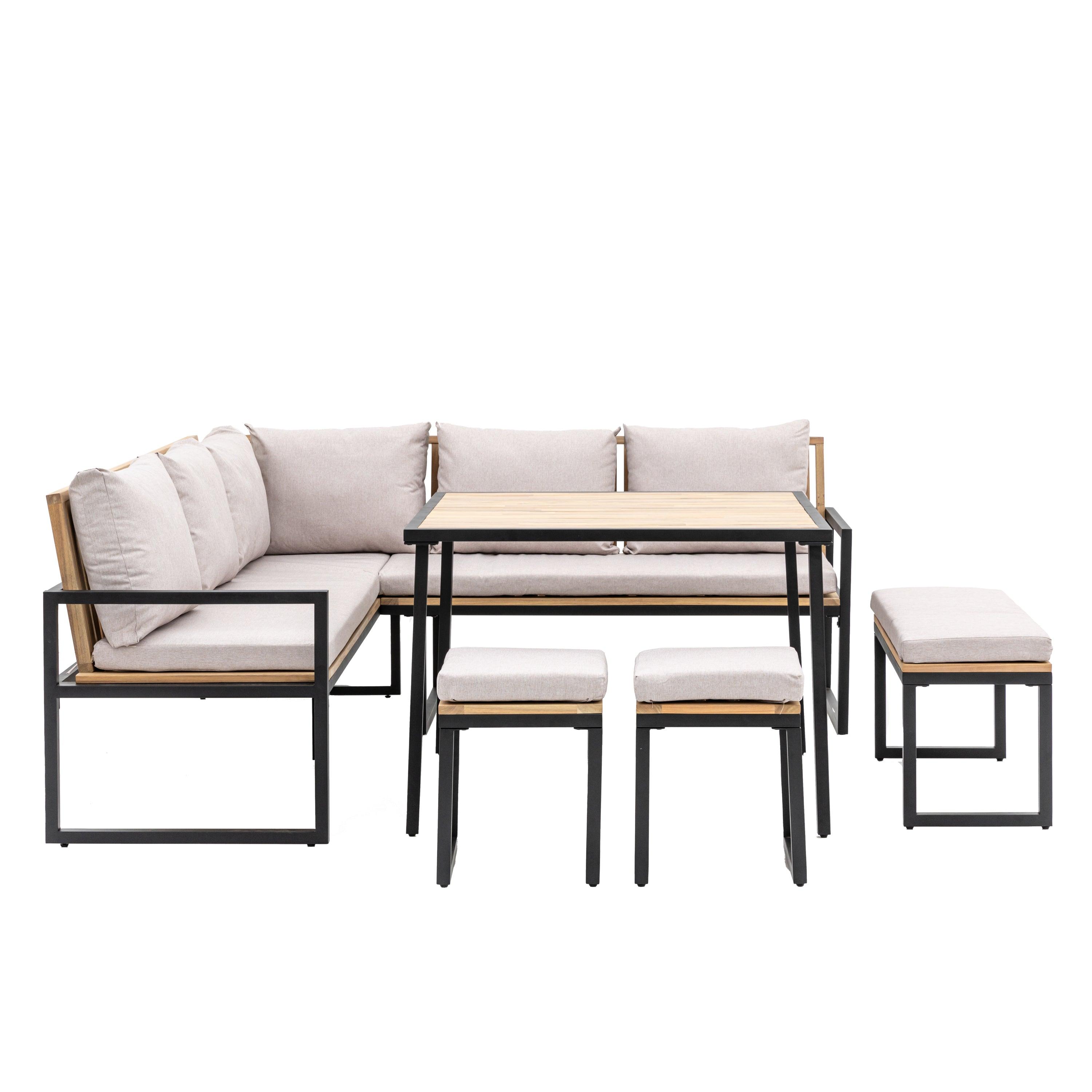 Napoli Wood & Iron Corner Dining Set - Maison Rêves UK