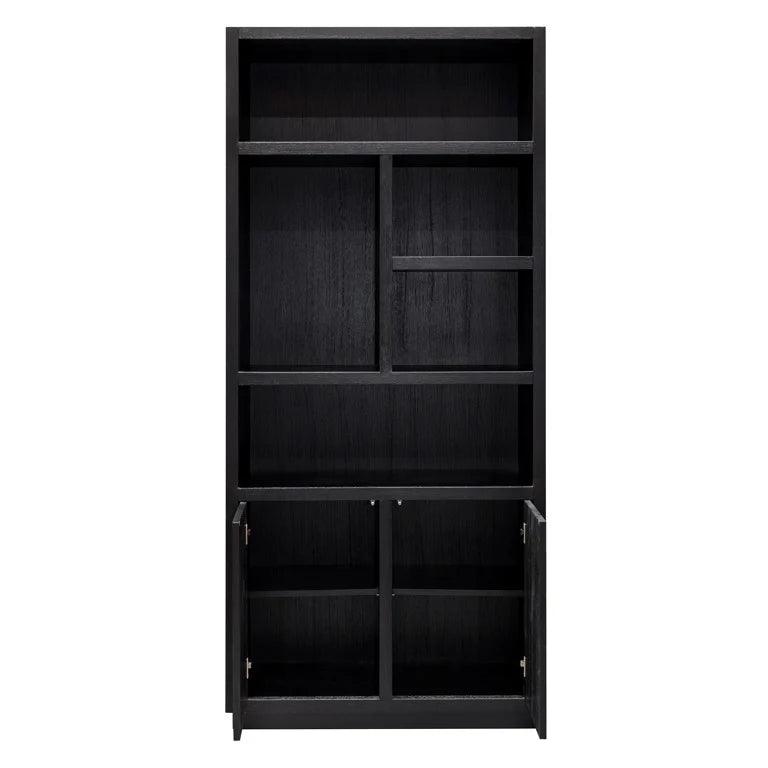 Oakura Large Black Oak Wood Bookcase with 2 Doors by Richmond Interiors - Maison Rêves UK