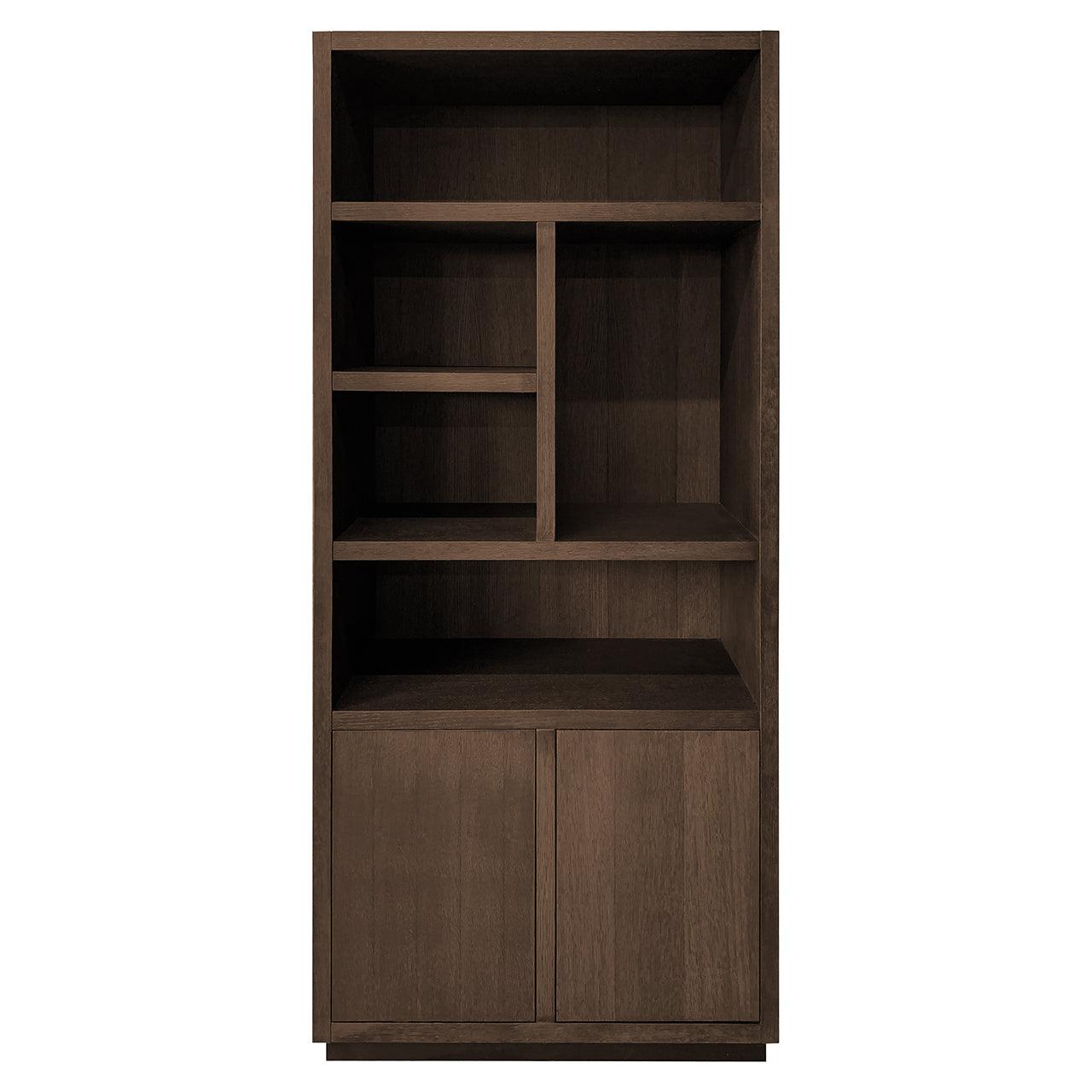 Oakura Large Brown Oak Wood Bookcase with 2 Doors by Richmond Interiors - Maison Rêves UK