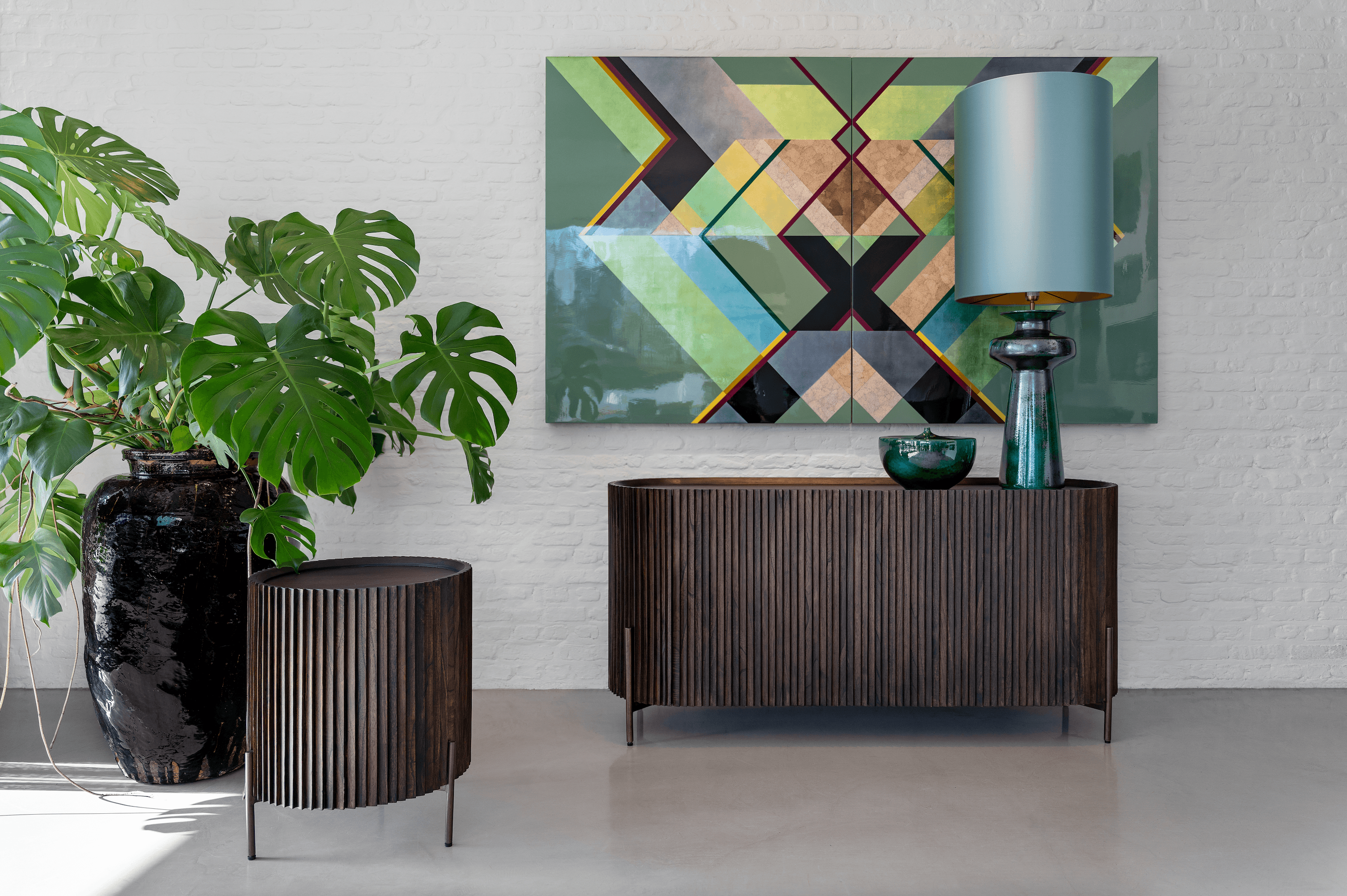 Pogoro Brown Wood Sideboard with Dark Brass Frame - Maison Rêves UK