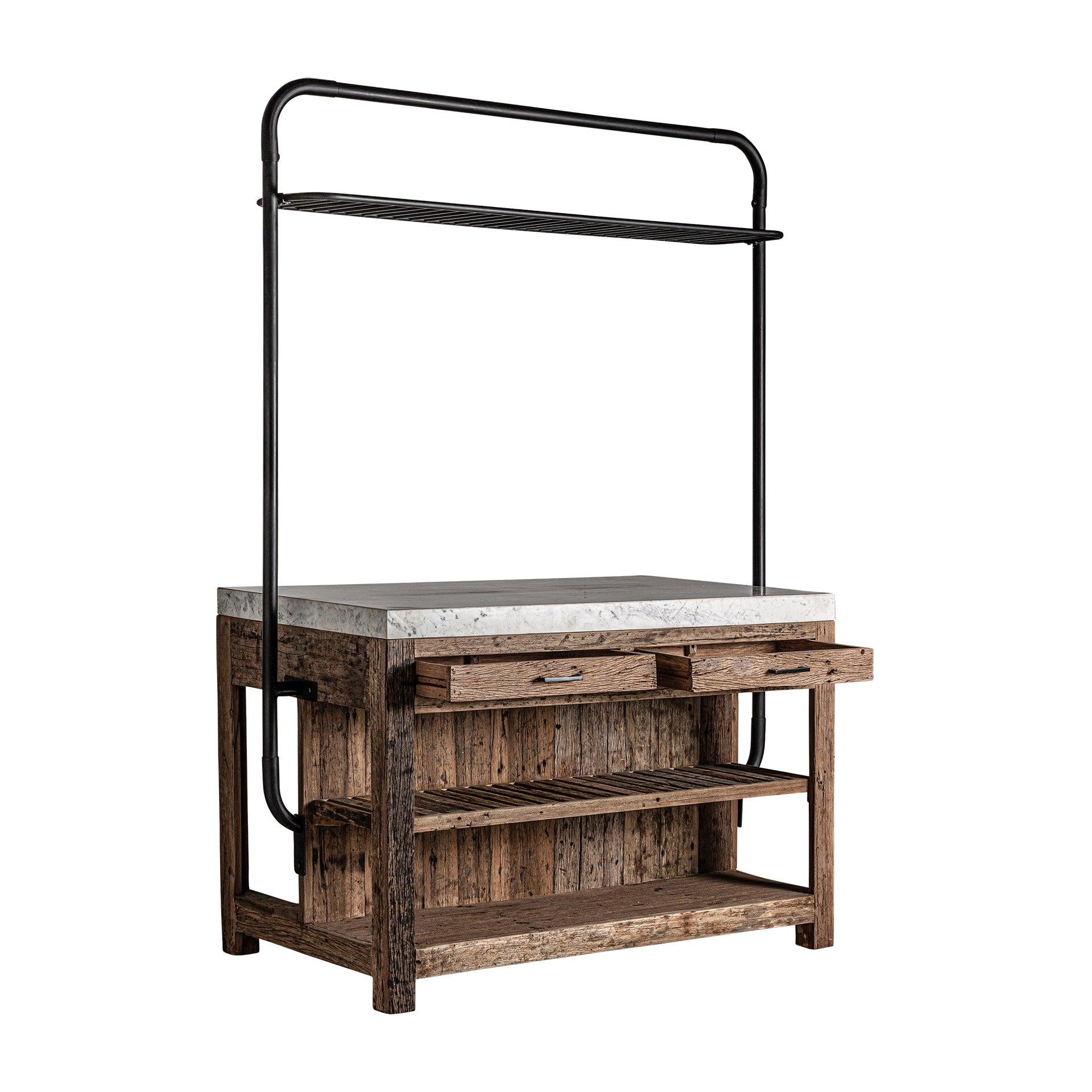 Samsun Recycled Pine Wood Bar Counter with Marble Top - Maison Rêves UK