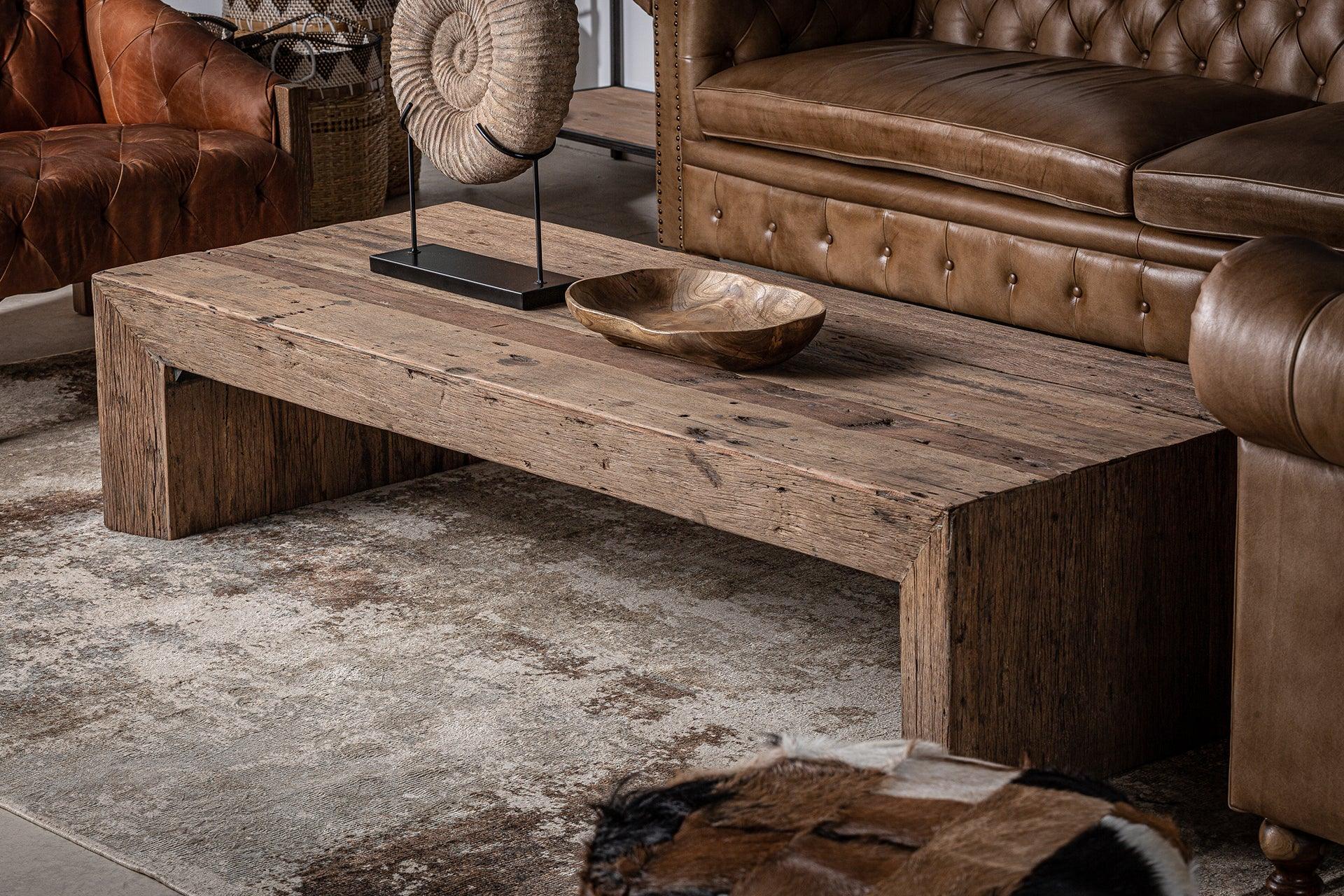 Samsun Recycled Pine Wood Rectangular Coffee Table - Large - Maison Rêves UK
