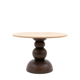 Sculpture Dark Mango Wood Round Dining Table Travertine Top - Maison Rêves UK
