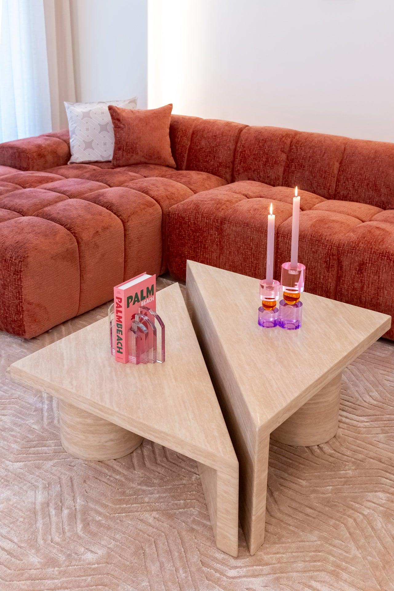 Set of Two Fictus Faux Travertine Coffee Tables by Richmond Interiors - Maison Rêves UK