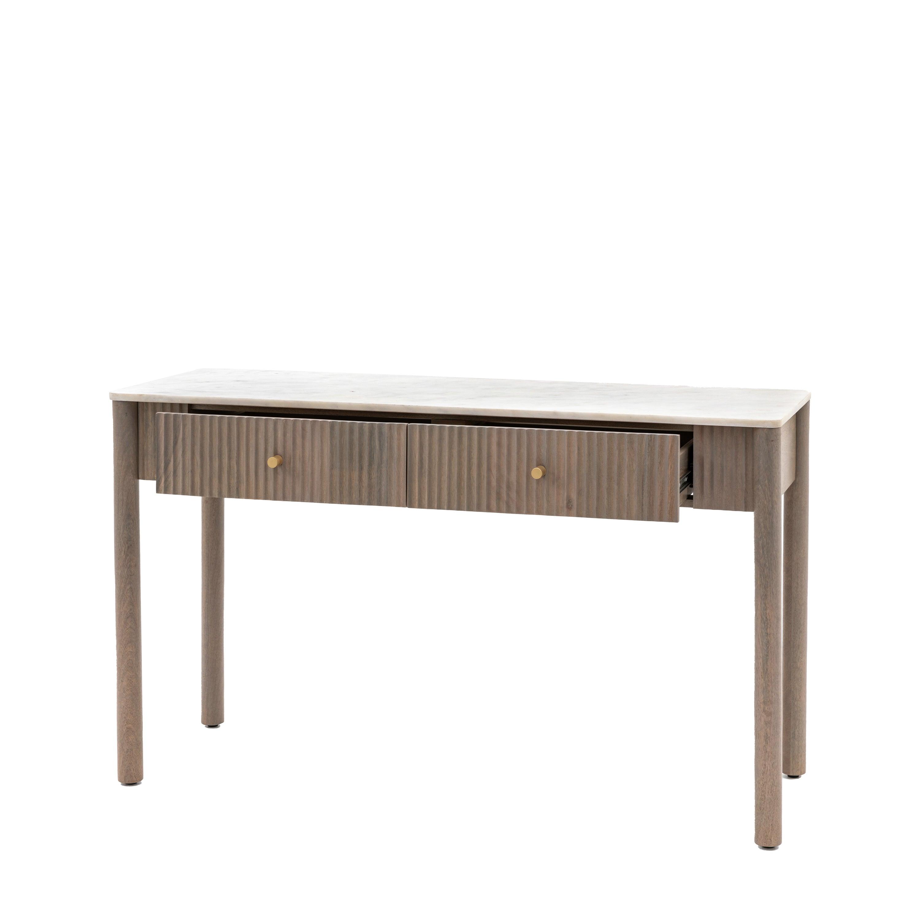 Terra 2 Drawer Mango Wood Console Marble Top - Maison Rêves UK