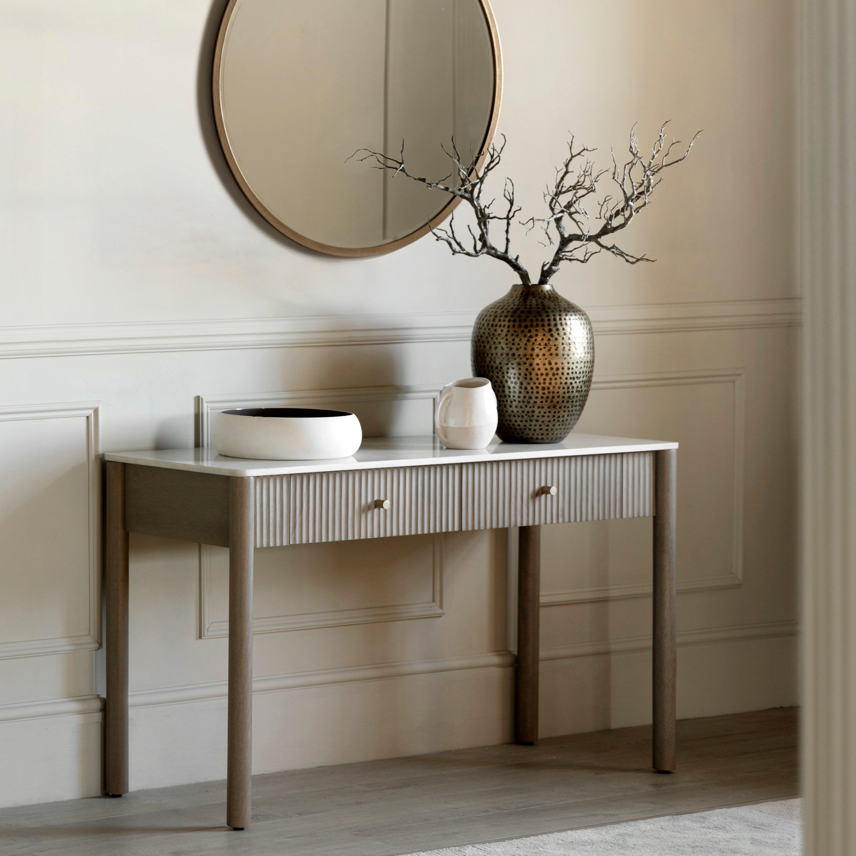 Terra 2 Drawer Mango Wood Console Marble Top - Maison Rêves UK