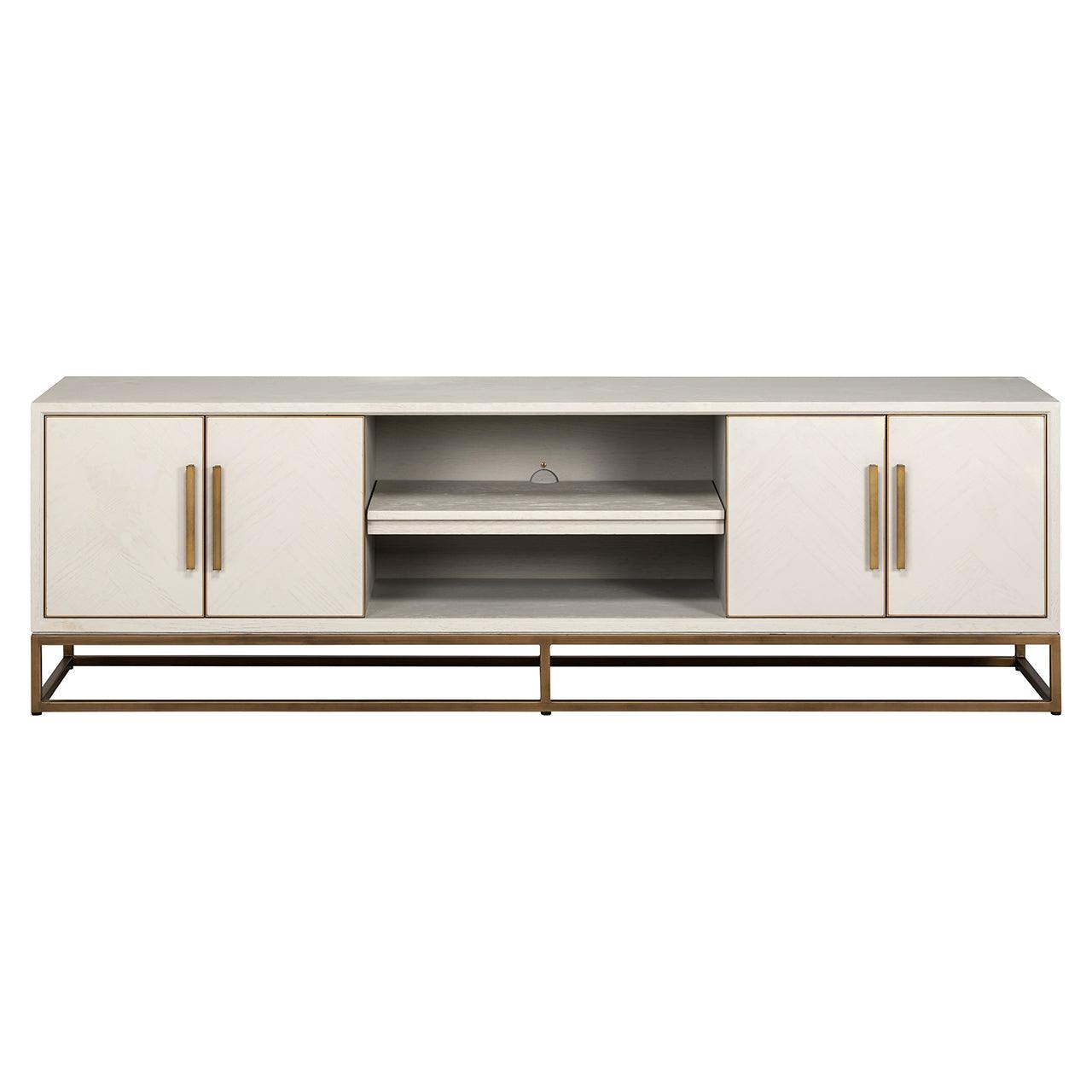 Whitebone Verona Grey 4 Door Media Unit with Brass Base and Open Compartment by Richmond Interiors - Maison Rêves UK