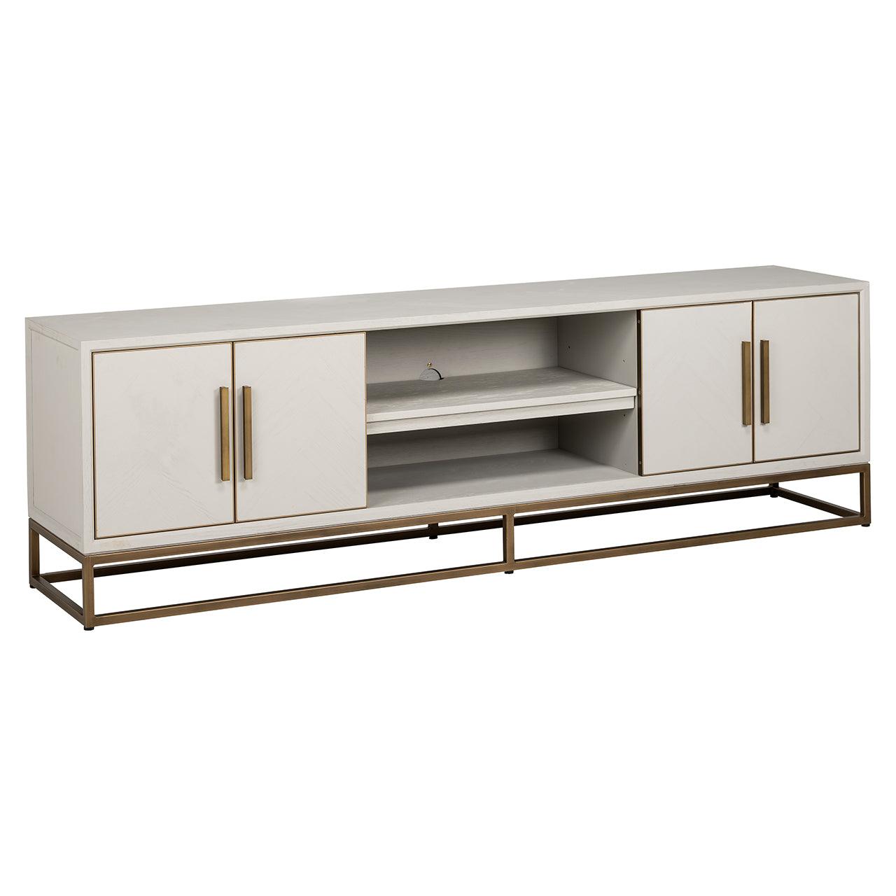 Whitebone Verona Grey 4 Door Media Unit with Brass Base and Open Compartment by Richmond Interiors - Maison Rêves UK