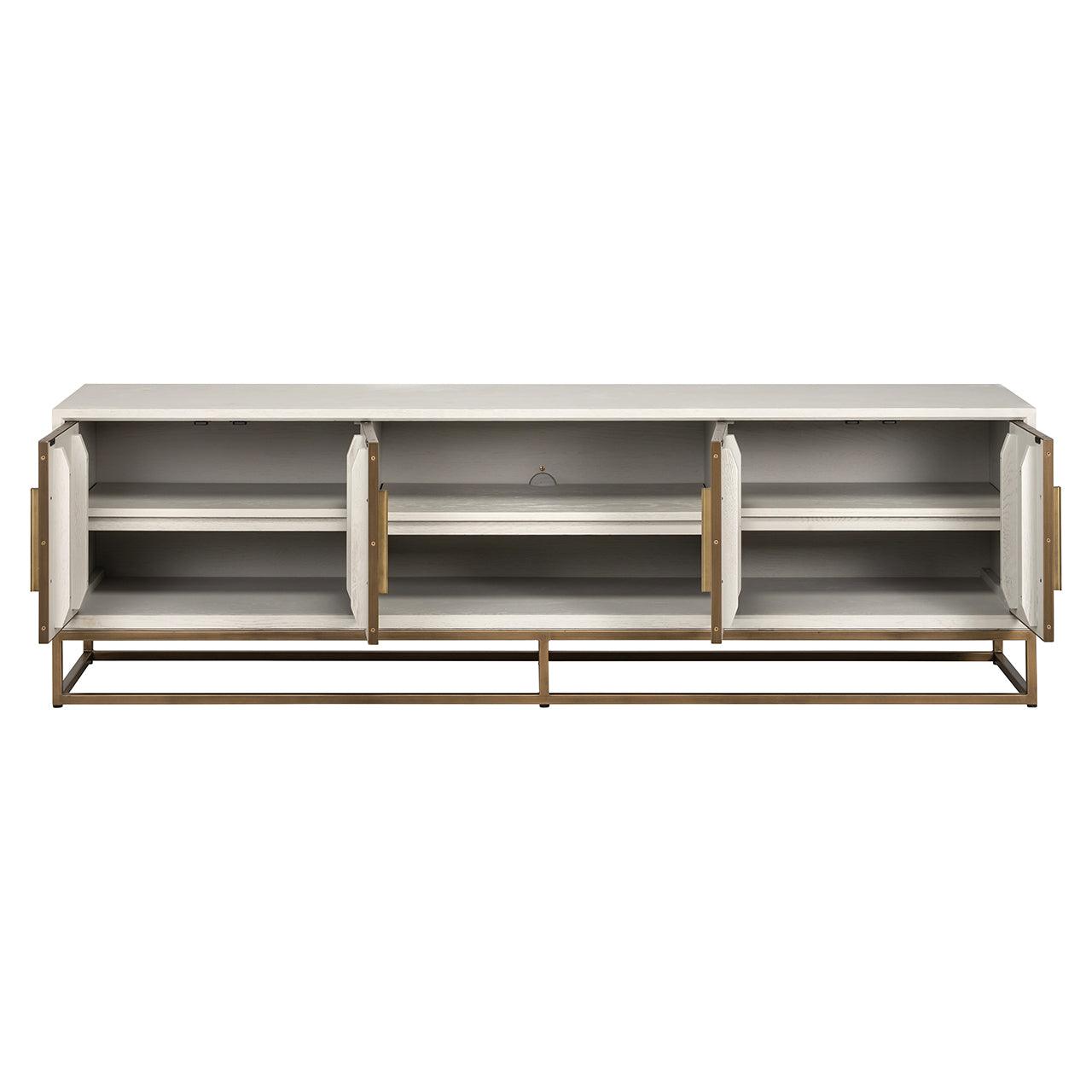 Whitebone Verona Grey 4 Door Media Unit with Brass Base and Open Compartment by Richmond Interiors - Maison Rêves UK