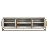 Whitebone Verona Grey 4 Door Media Unit with Brass Base and Open Compartment by Richmond Interiors - Maison Rêves UK