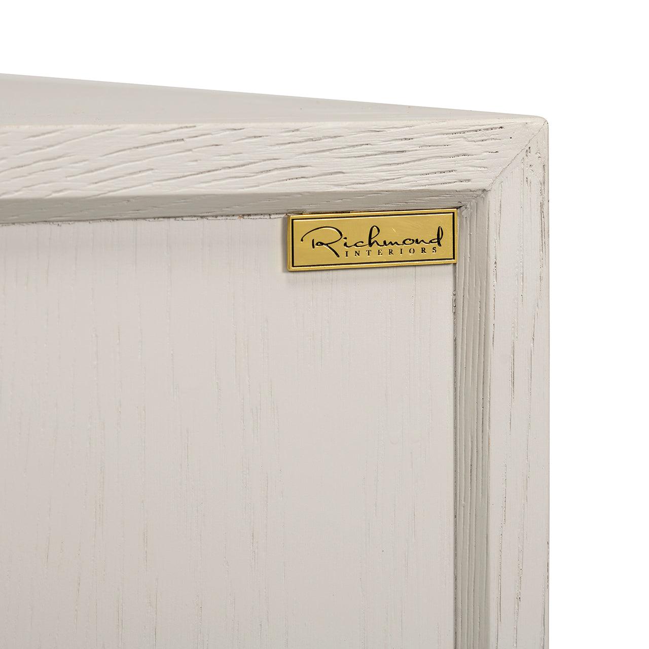 Whitebone Verona Grey 4 Door Media Unit with Brass Base and Open Compartment by Richmond Interiors - Maison Rêves UK