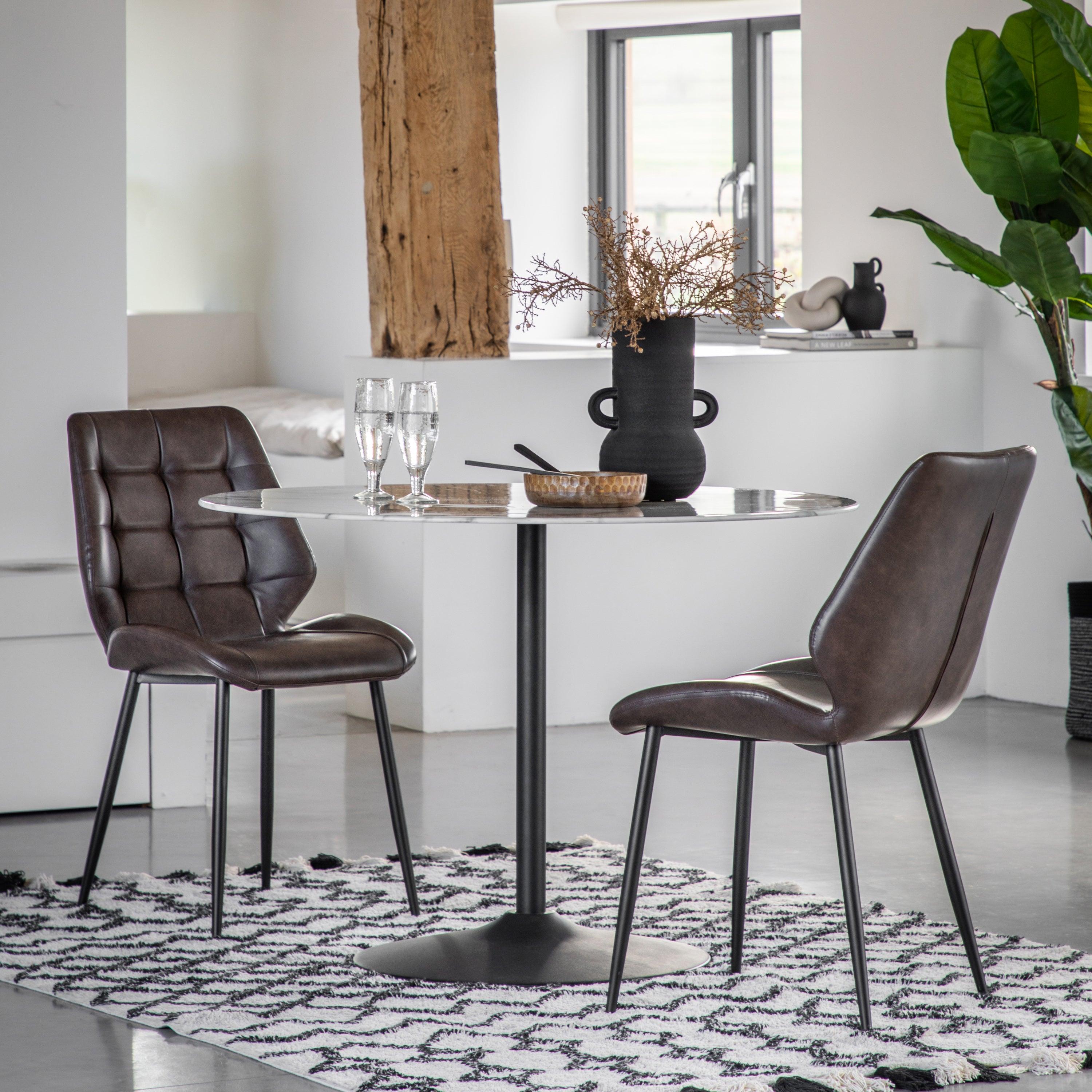 Ambra Iron Base Dining Table White Effect - Maison Rêves UK