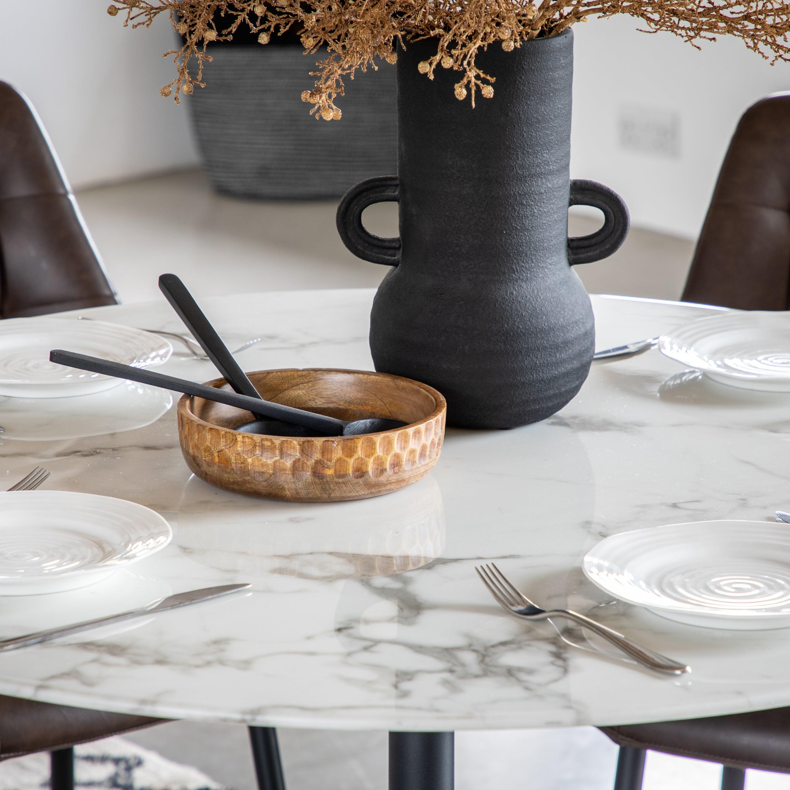Ambra Iron Base Dining Table White Effect - Maison Rêves UK