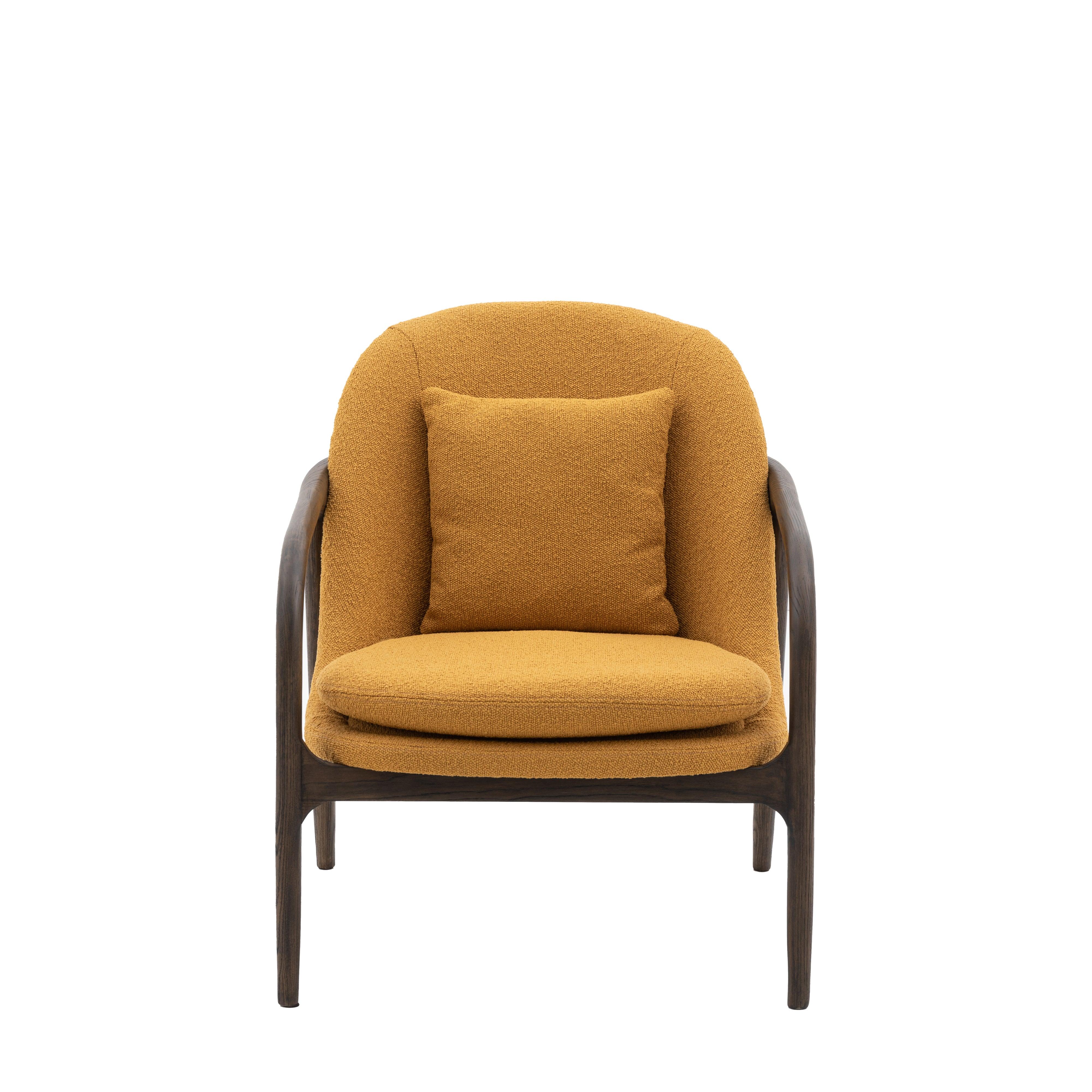 Amorista Oak Wood Frame Armchair Ochre Fabric - Maison Rêves UK
