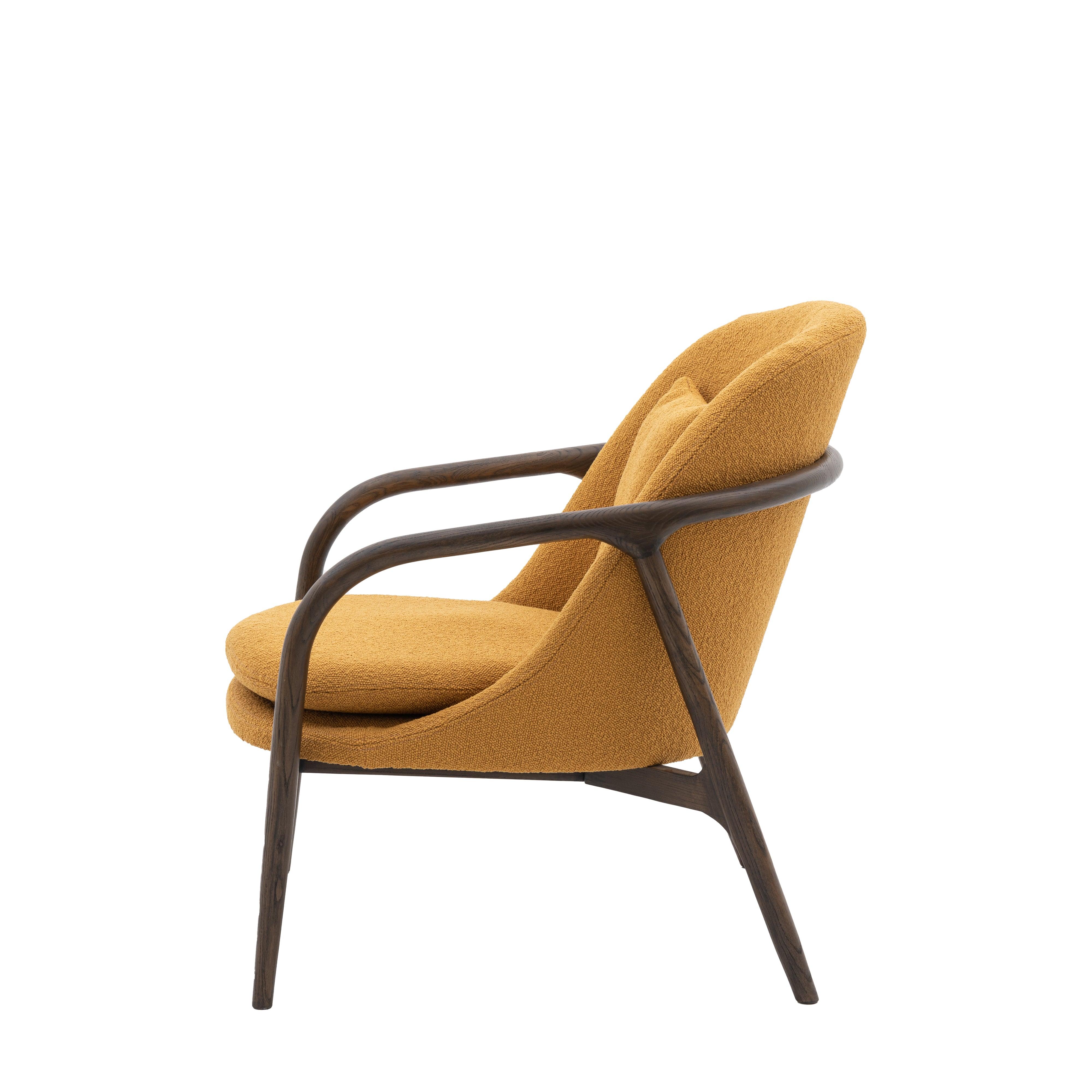 Amorista Oak Wood Frame Armchair Ochre Fabric - Maison Rêves UK