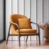 Amorista Oak Wood Frame Armchair Ochre Fabric - Maison Rêves UK