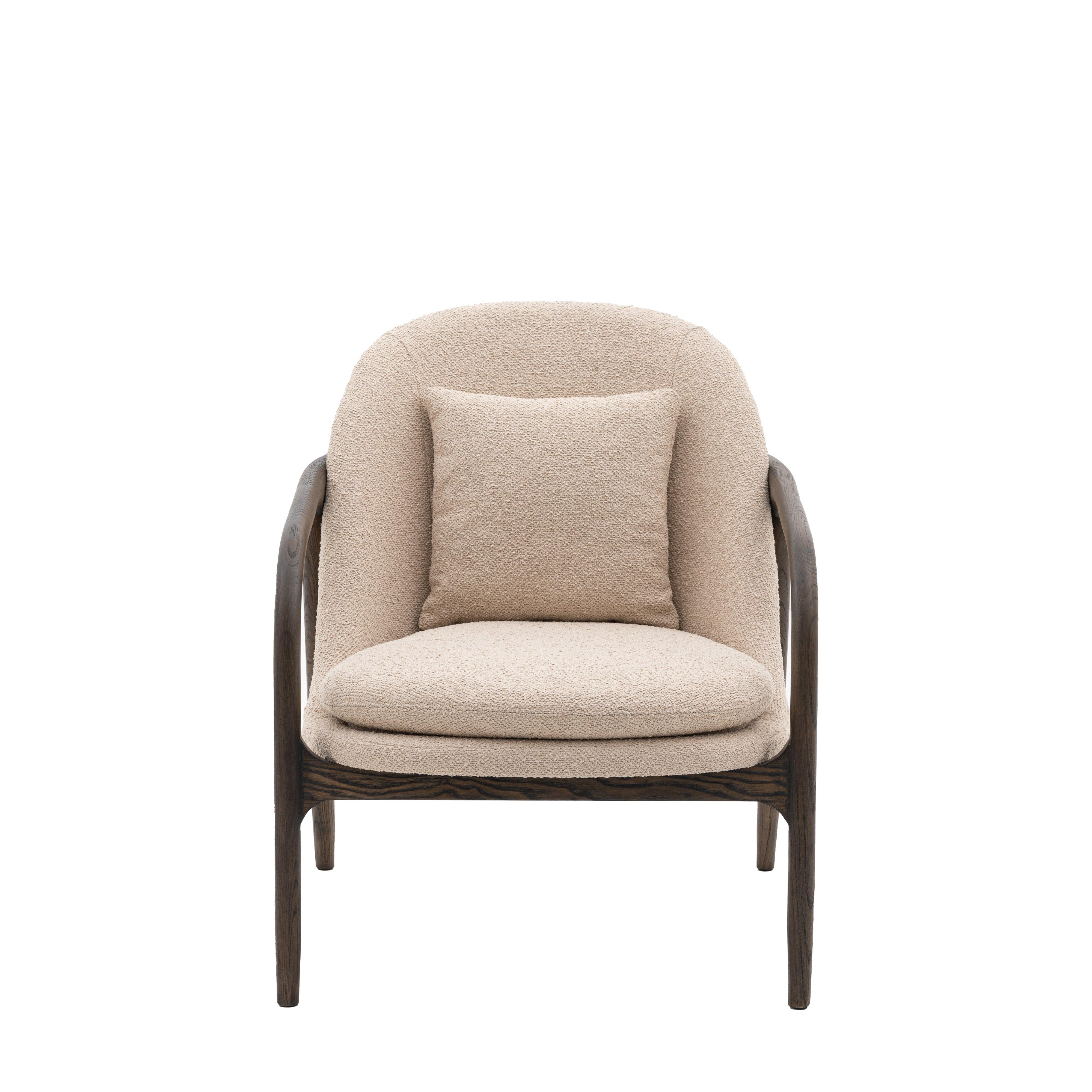 Amorista Oak Wood Frame Armchair Taupe Fabric - Maison Rêves UK