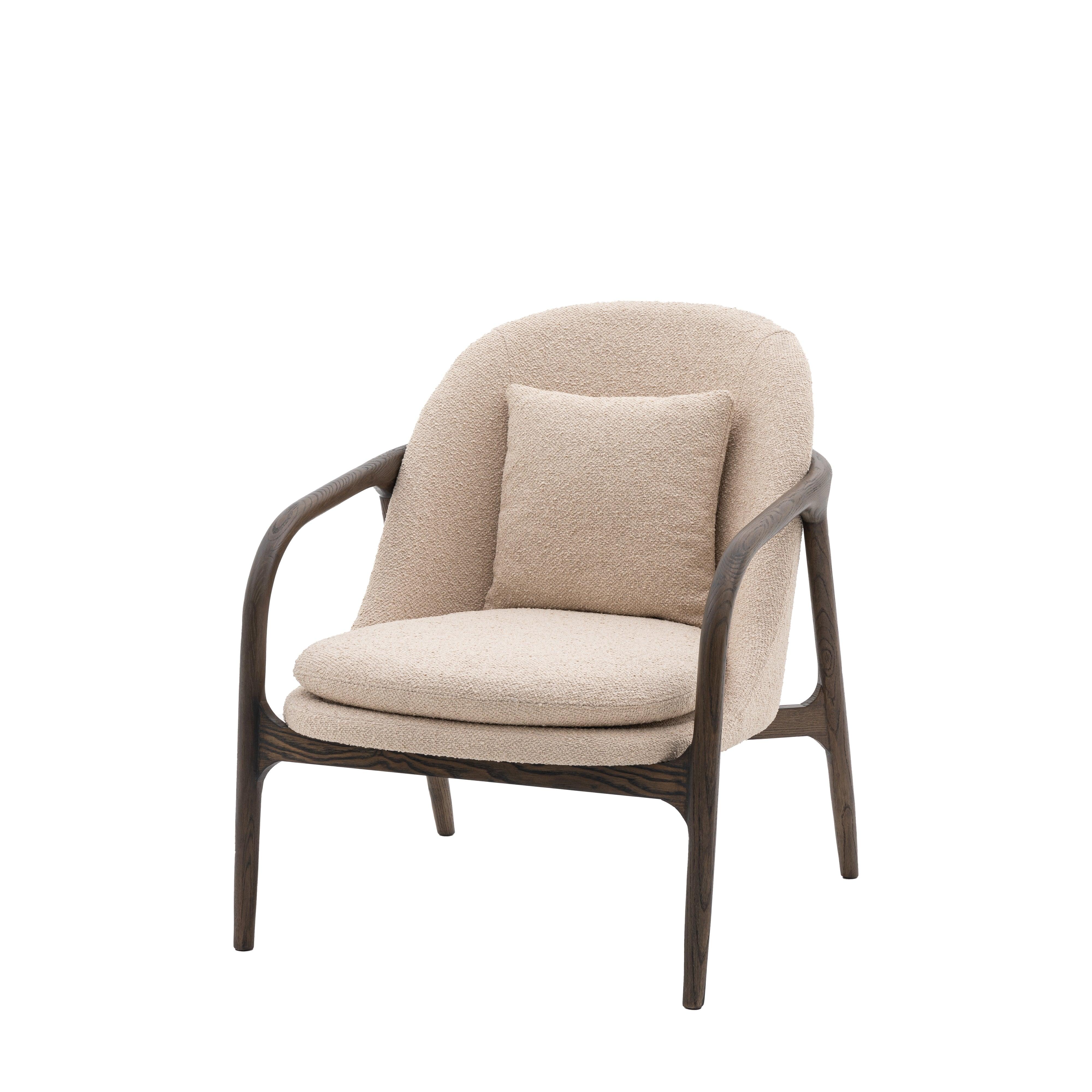 Amorista Oak Wood Frame Armchair Taupe Fabric - Maison Rêves UK