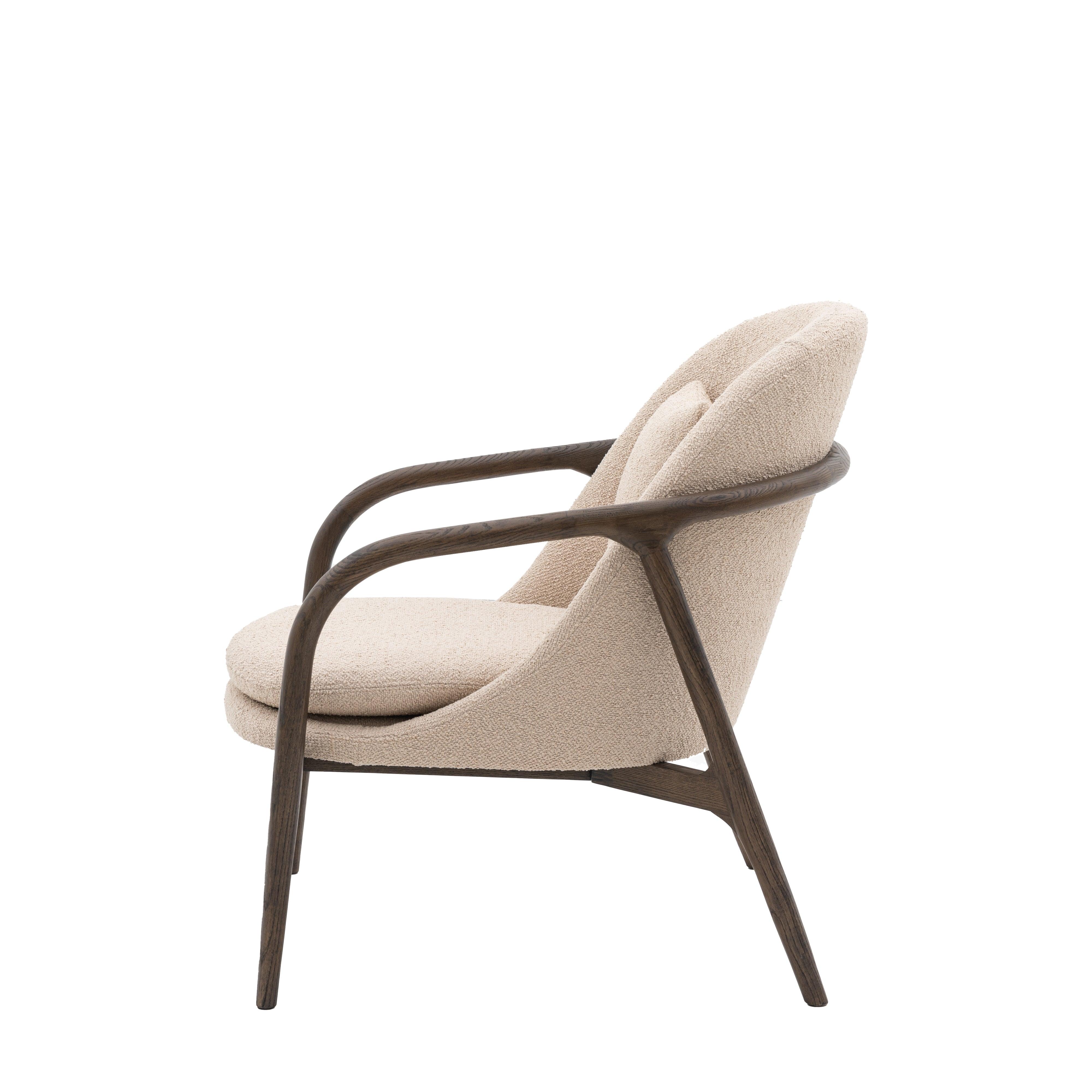 Amorista Oak Wood Frame Armchair Taupe Fabric - Maison Rêves UK