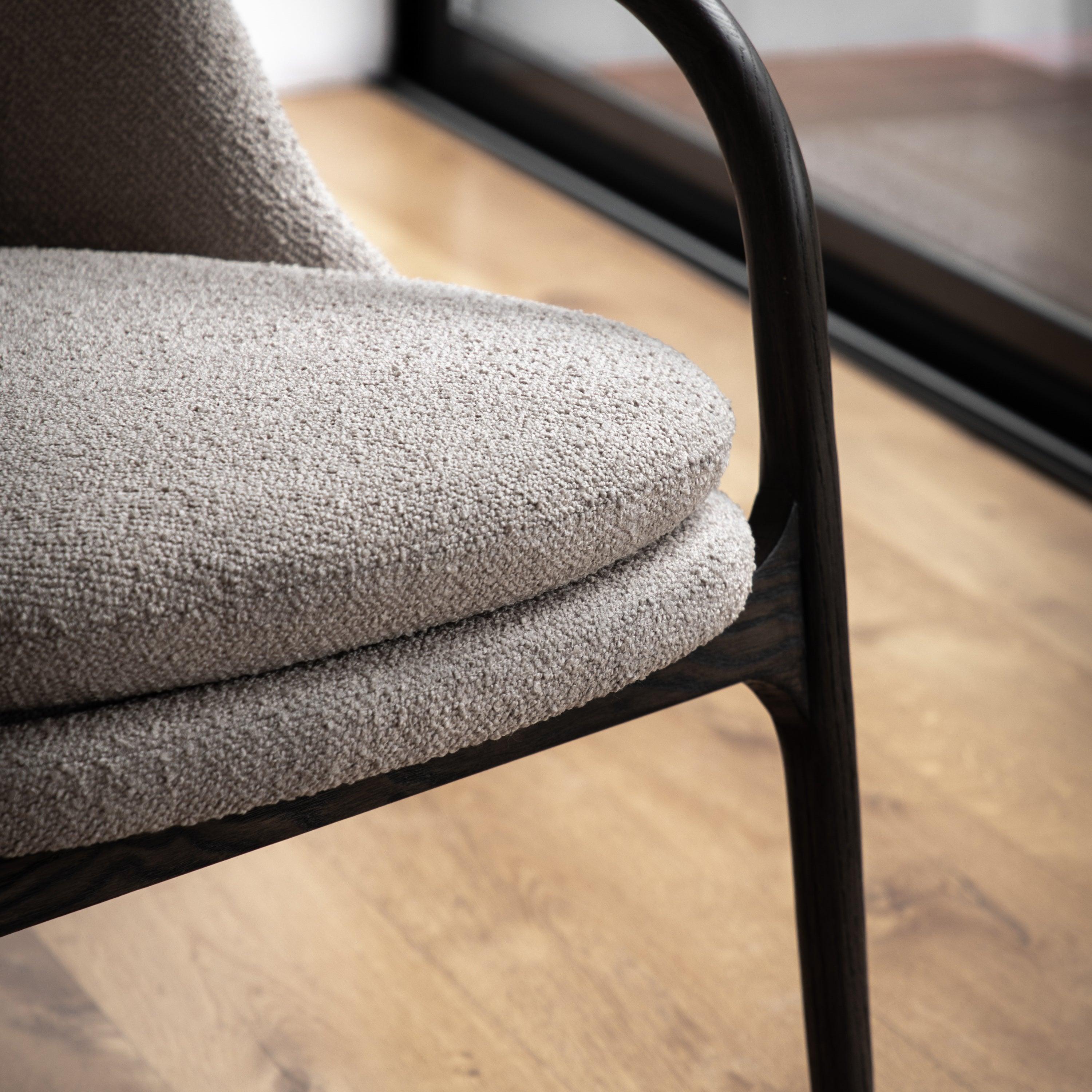 Amorista Oak Wood Frame Armchair Taupe Fabric - Maison Rêves UK