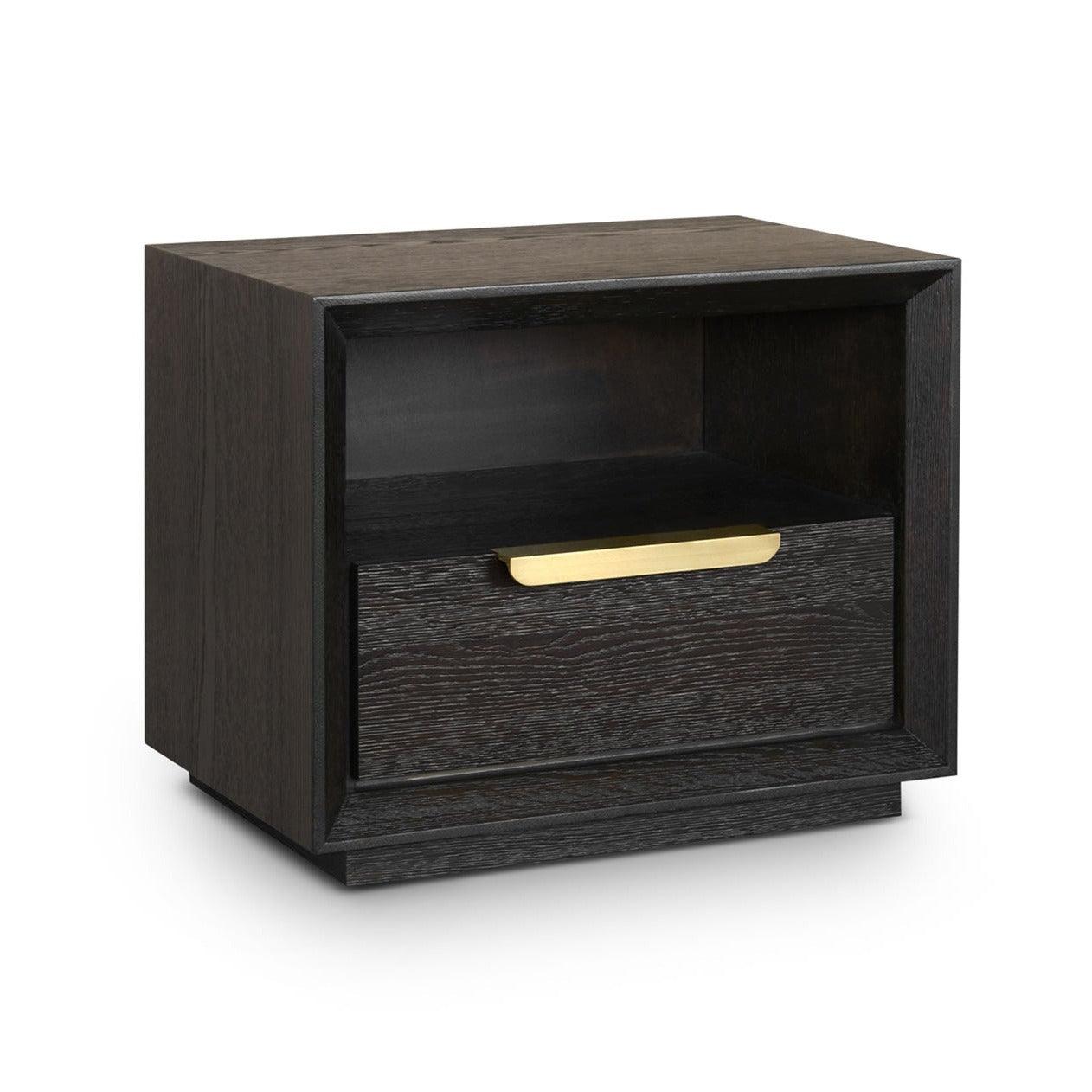 Dark Wooden Bedside Table with Gold Handle - interitower