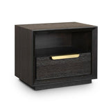 Dark Wooden Bedside Table with Gold Handle - interitower