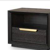 Dark Wooden Bedside Table with Gold Handle - interitower