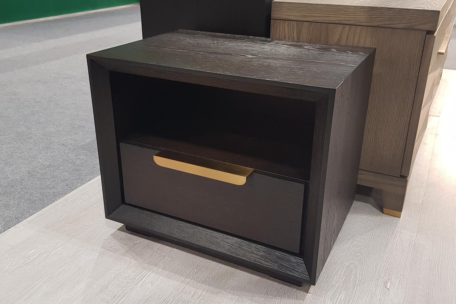Dark Wooden Bedside Table with Gold Handle - interitower