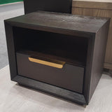 Dark Wooden Bedside Table with Gold Handle - interitower