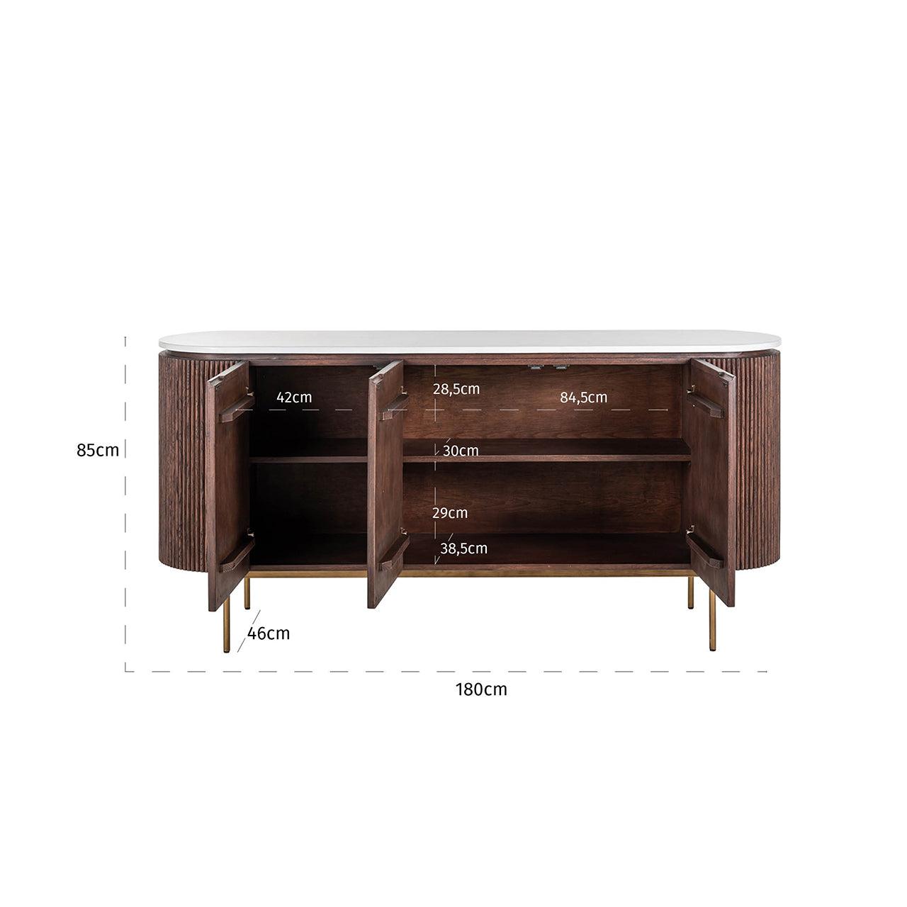 Barkley 3 Door Oak Wood Sideboard with Marble Top by Richmond Interiors - Maison Rêves UK