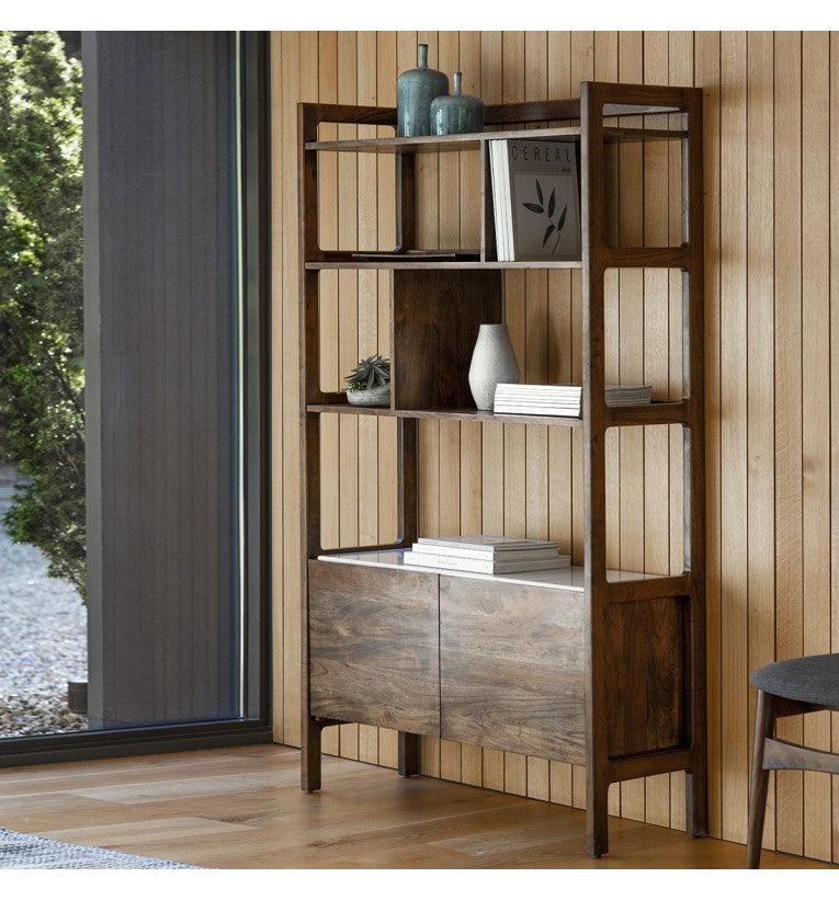 Bellavia Acacia Wood Display Unit with Marble Top - Maison Rêves UK