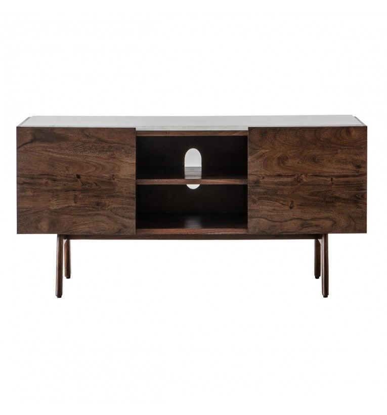 Bellavia Acacia Wood Media Cabinet with Marble Top - Maison Rêves UK