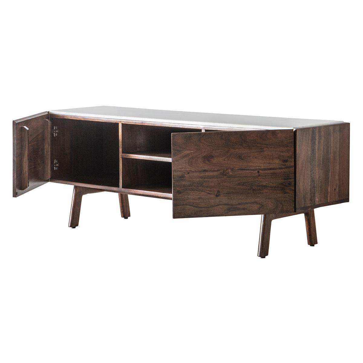 Bellavia Acacia Wood Media Cabinet with Marble Top - Maison Rêves UK