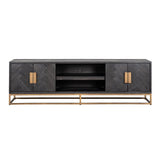 Blackbone Black Oak 4 Door Media Unit with Brass Base and Open Compartment by Richmond Interiors - Maison Rêves UK