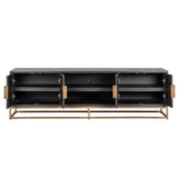 Blackbone Black Oak 4 Door Media Unit with Brass Base and Open Compartment by Richmond Interiors - Maison Rêves UK