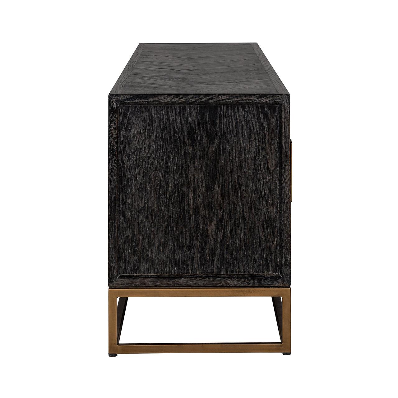 Blackbone Black Oak 4 Door Media Unit with Brass Base and Open Compartment by Richmond Interiors - Maison Rêves UK