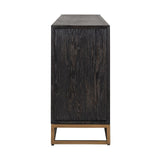 Blackbone Black Oak 4 Door Sideboard with Brass Base and Open Compartment by Richmond Interiors - Maison Rêves UK