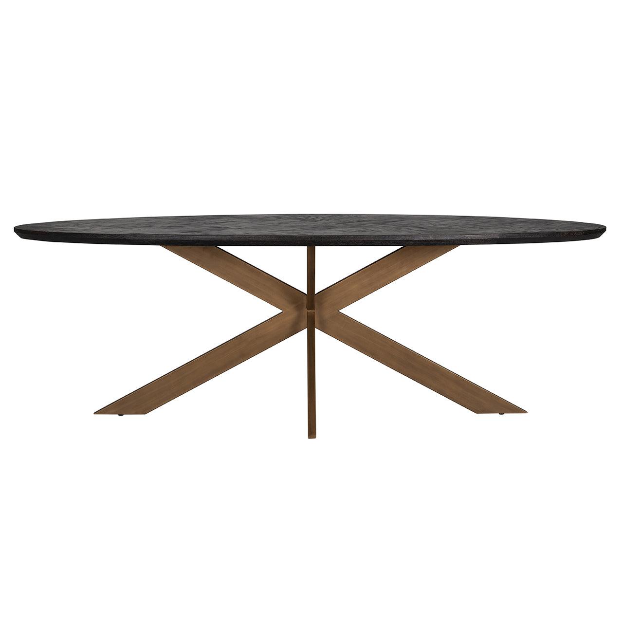 Blackbone Black Rustic Oak Oval Dining Table with Brass Base by Richmond Interiors - Maison Rêves UK