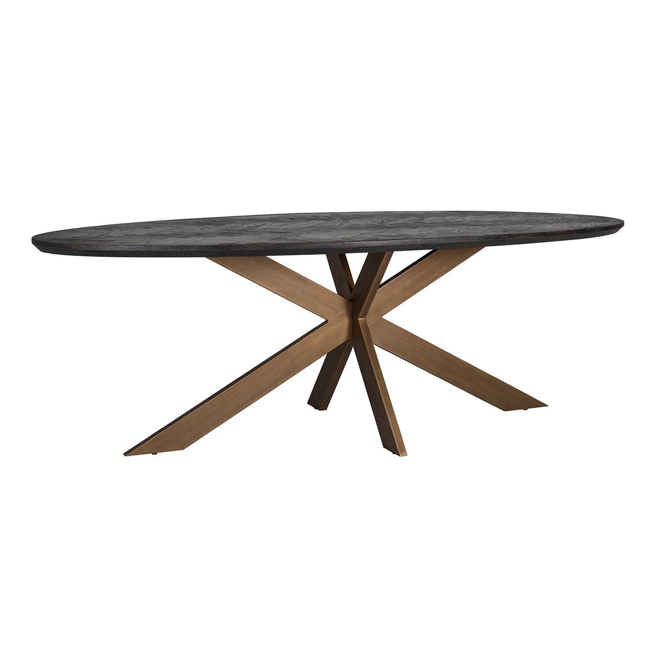 Blackbone Black Rustic Oak Oval Dining Table with Brass Base by Richmond Interiors - Maison Rêves UK