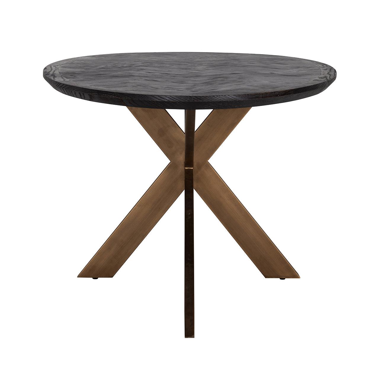 Blackbone Black Rustic Oak Oval Dining Table with Brass Base by Richmond Interiors - Maison Rêves UK