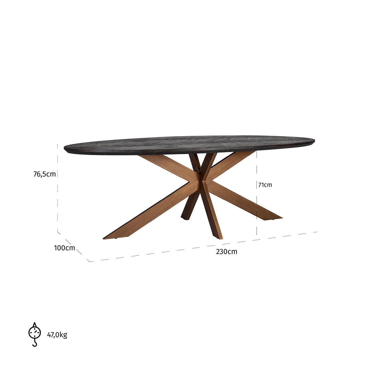 Blackbone Black Rustic Oak Oval Dining Table with Brass Base by Richmond Interiors - Maison Rêves UK