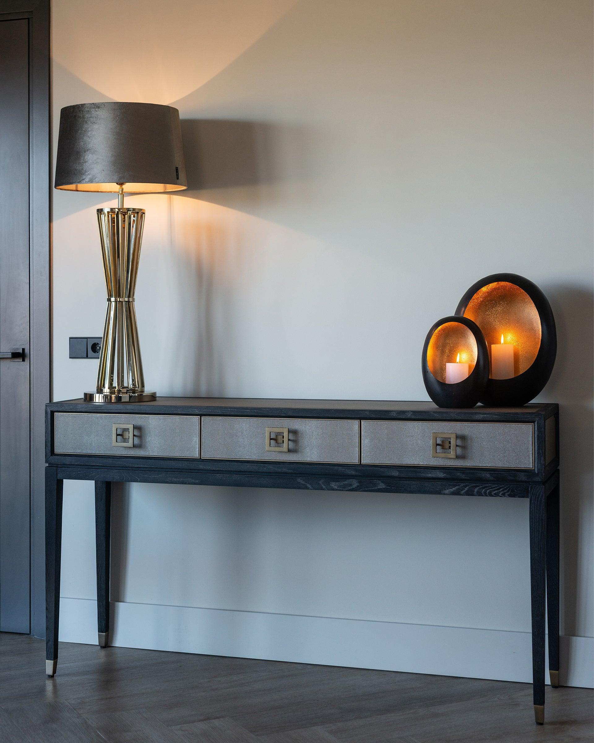 Bloomingville Shagreen Console Table with Black Oak Base by Richmond Interiors - Maison Rêves UK