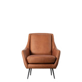 Bromfield Armchair Brown Leather with Black Metal Legs - Maison Rêves UK