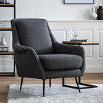Bromfield Armchair Dark Grey Linen with Black Metal Legs - Maison Rêves UK