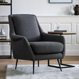 Bromfield Armchair Dark Grey Linen with Black Metal Legs - Maison Rêves UK