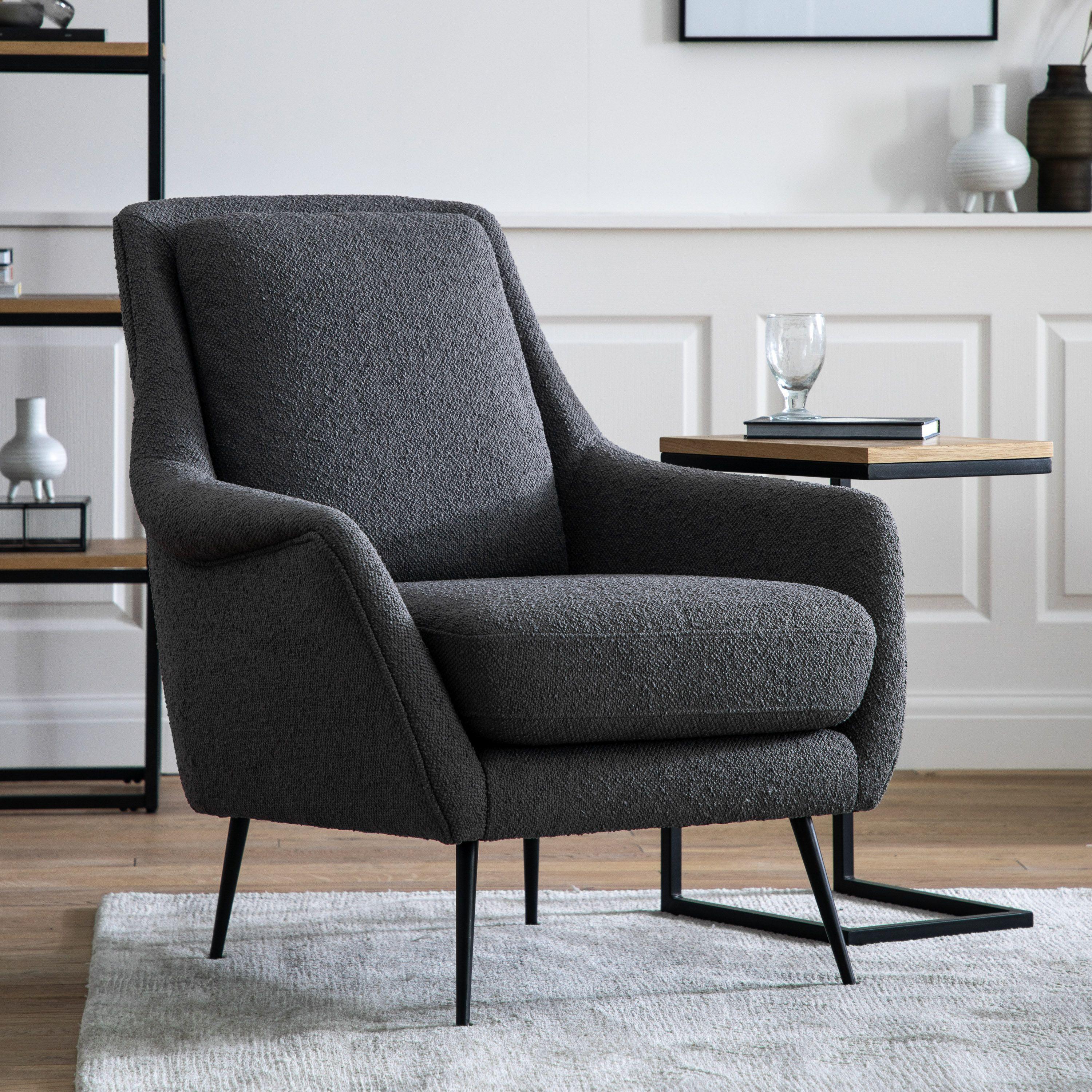 Bromfield Armchair Dark Grey Linen with Black Metal Legs - Maison Rêves UK