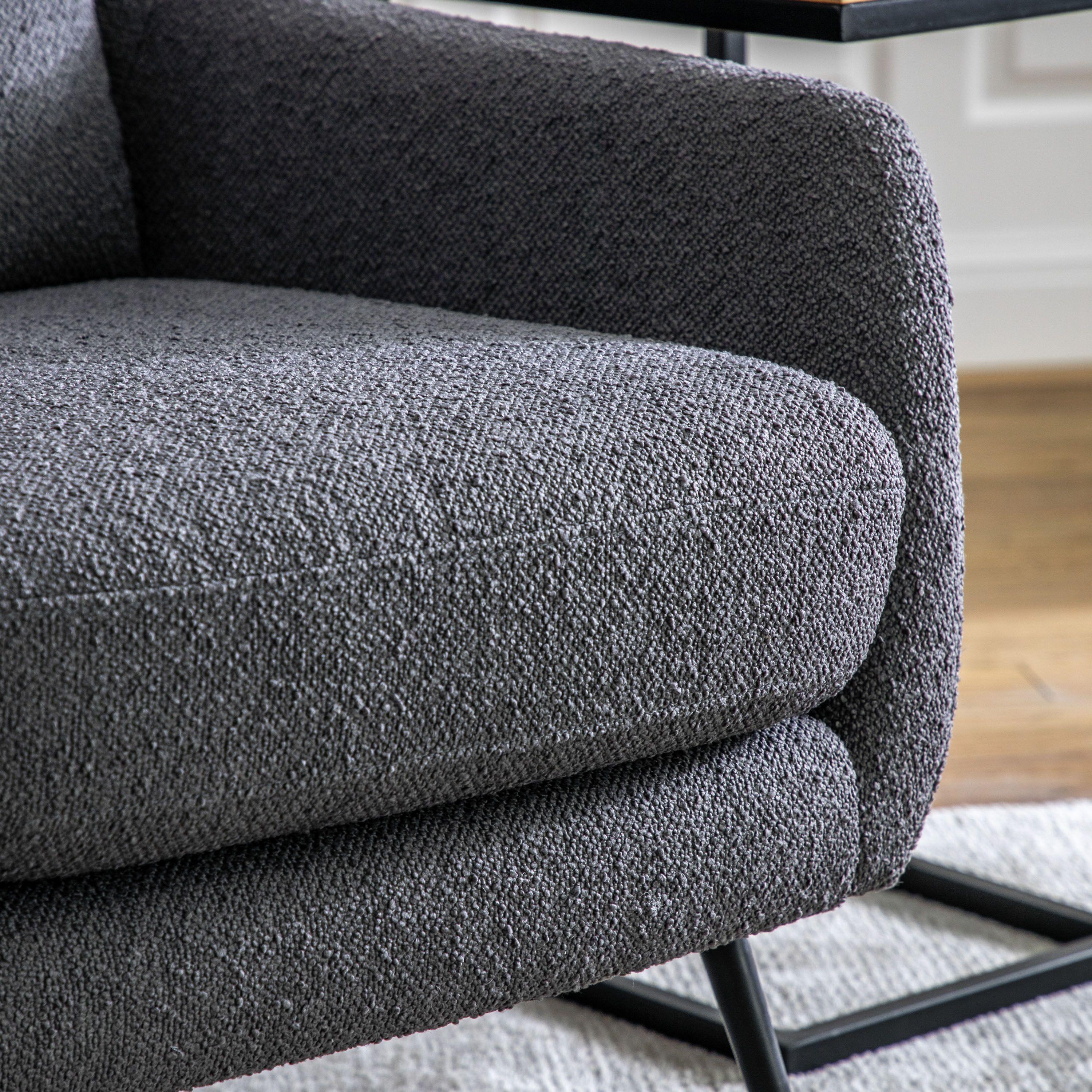 Bromfield Armchair Dark Grey Linen with Black Metal Legs - Maison Rêves UK
