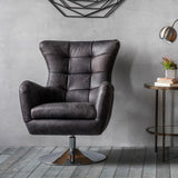 Brookstone Leather Swivel Chair with Iron Base - Maison Rêves UK