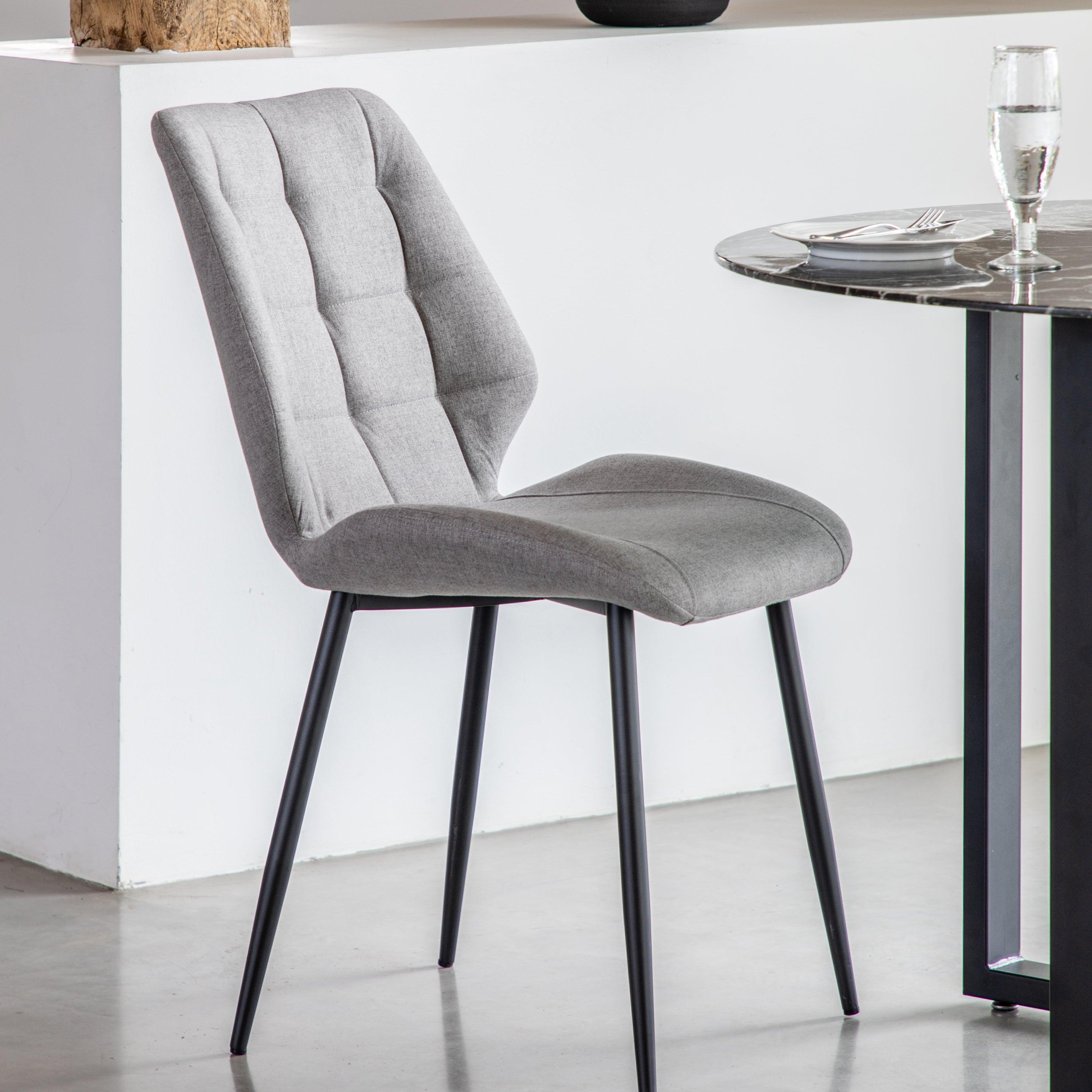 Cadenza Dining Chair Light Grey Fabric with Iron Legs (2pk) - Maison Rêves UK
